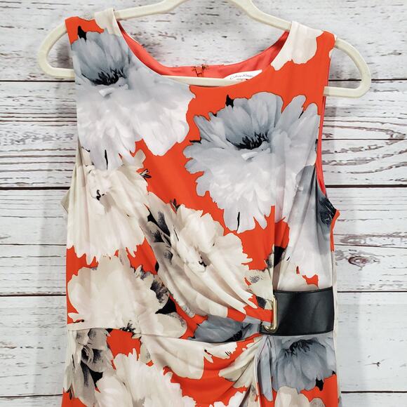 Calvin Klein Women's Floral Ruched Faux Wrap Sleeveless Dress Size Medium - Picture 5 of 14